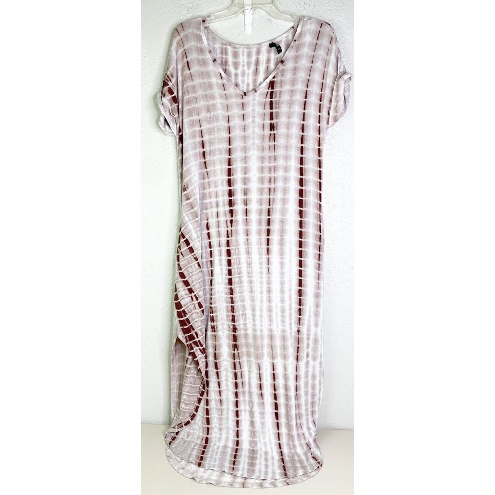 Shein Large T-shirt Maxi Dress Tie Dye Neutral Pockets Rolled Sleeve Soft EUC